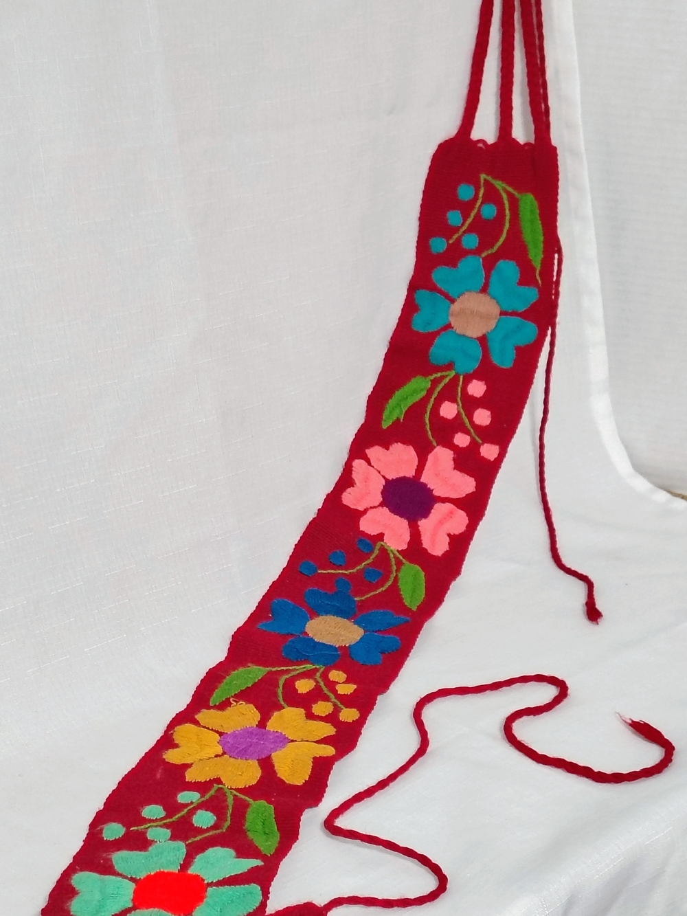 Mexican Embroidered Woven Floral Belt - Bold Sash- 29" Long 4" Wide 29" Ties